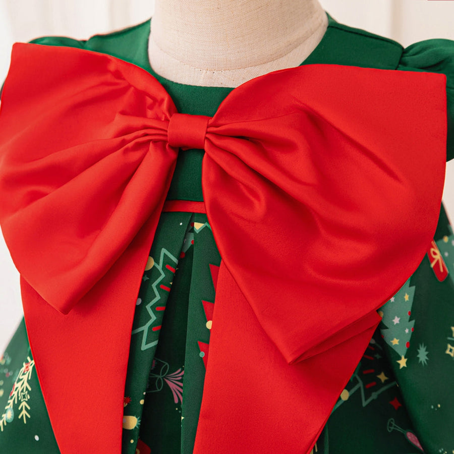 Ballkleid mit U-Ausschnitt und Puffärmeln und Schleife, Weihnachtskleider für Mädchen