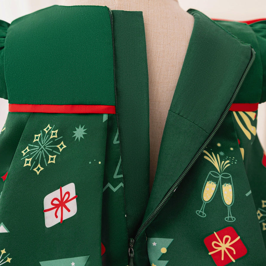 Ballkleid mit U-Ausschnitt und Puffärmeln und Schleife, Weihnachtskleider für Mädchen