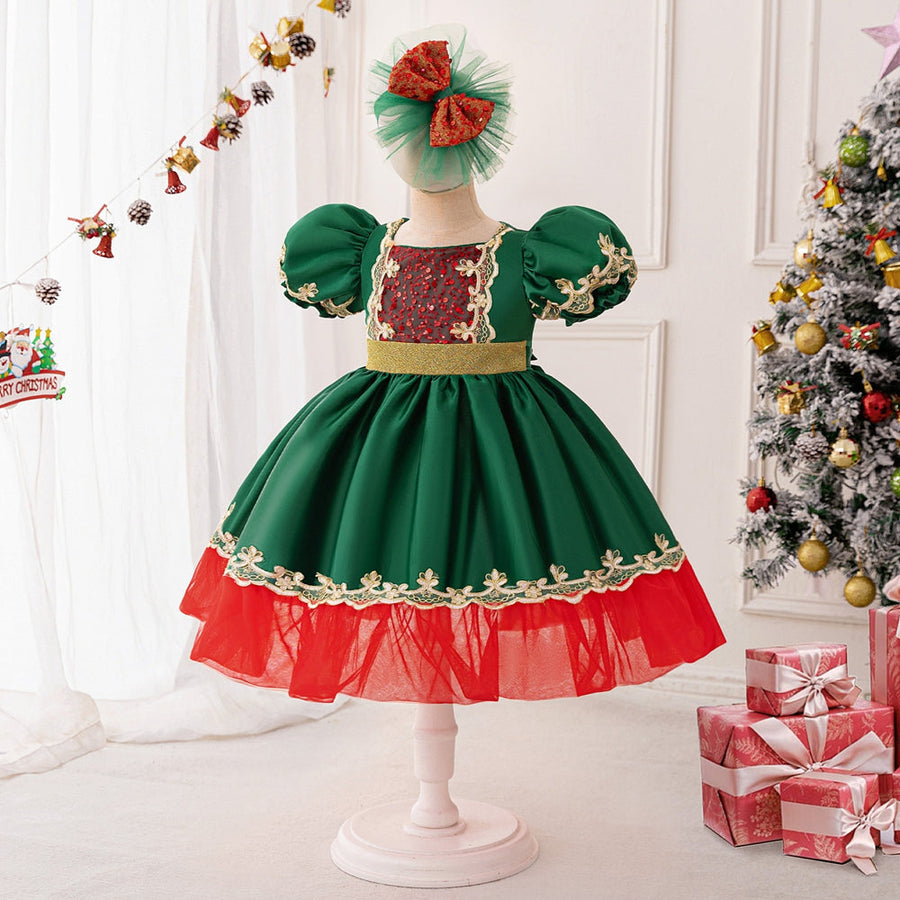 A-Linie/Princess-Linie U-Ausschnitt Puffärmel Weihnachtskleider für Mädchen