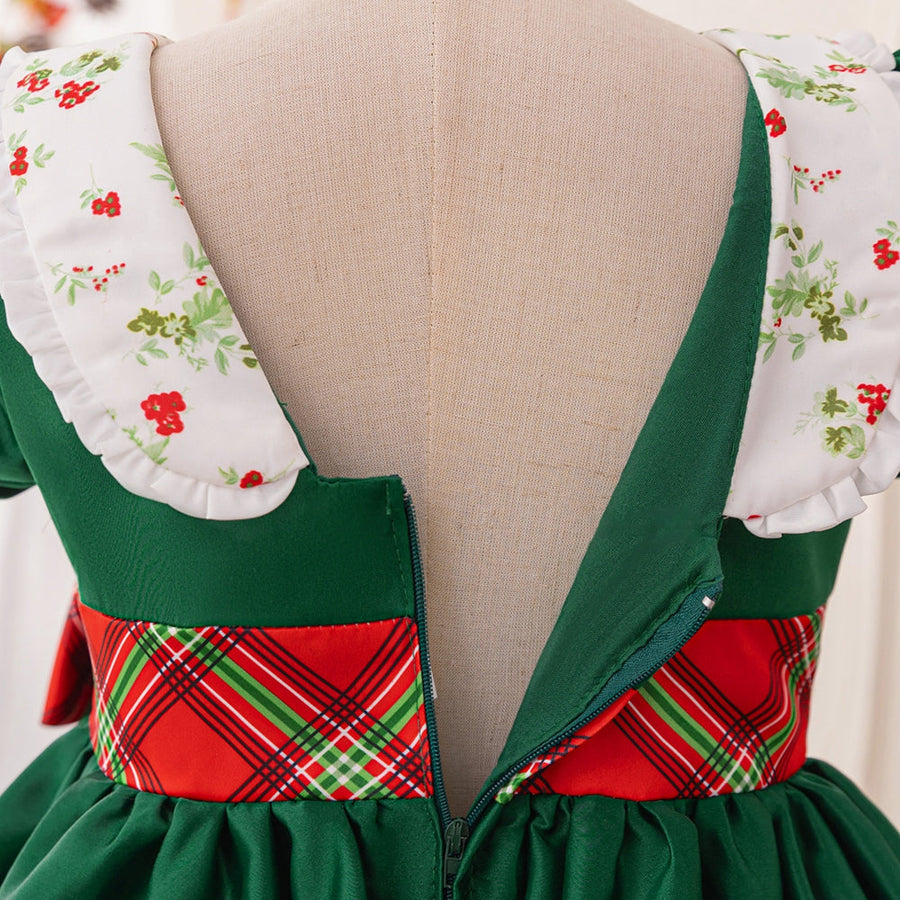 A-Linie/Princess-Linie, U-Ausschnitt, Puffärmel, gestufte Weihnachtskleider für Mädchen