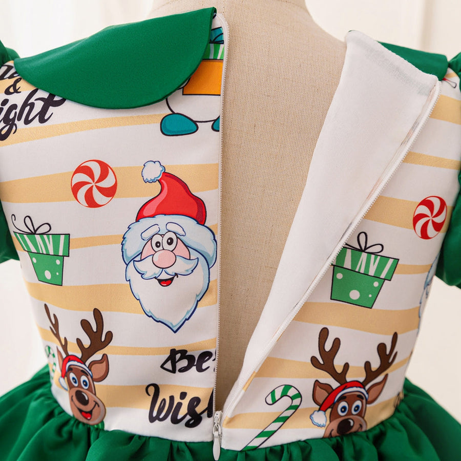 A-Linie/Princess-Linie U-Ausschnitt Puffärmel Rüschen Weihnachtskleider für Mädchen