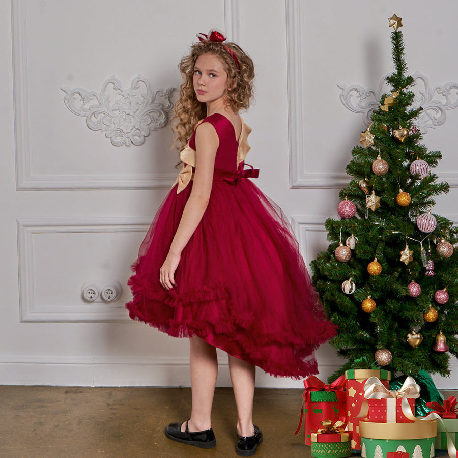 A-Linie/Princess-Linie V-Ausschnitt Ärmellos Rüschen Weihnachtskleider für Mädchen