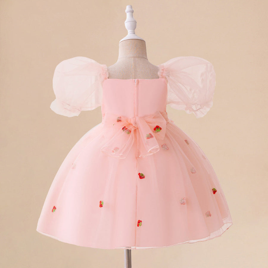 Ballkleid mit U-Ausschnitt und Puffärmeln, Blumenmädchenkleider mit Schleife