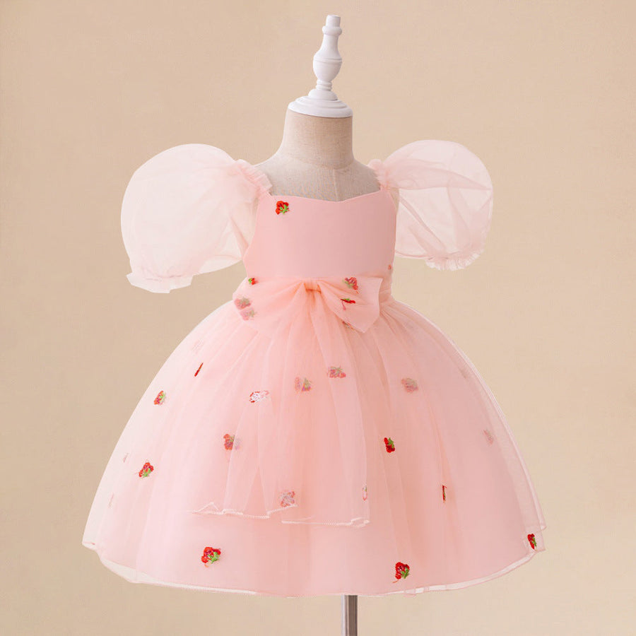 Ballkleid mit U-Ausschnitt und Puffärmeln, Blumenmädchenkleider mit Schleife