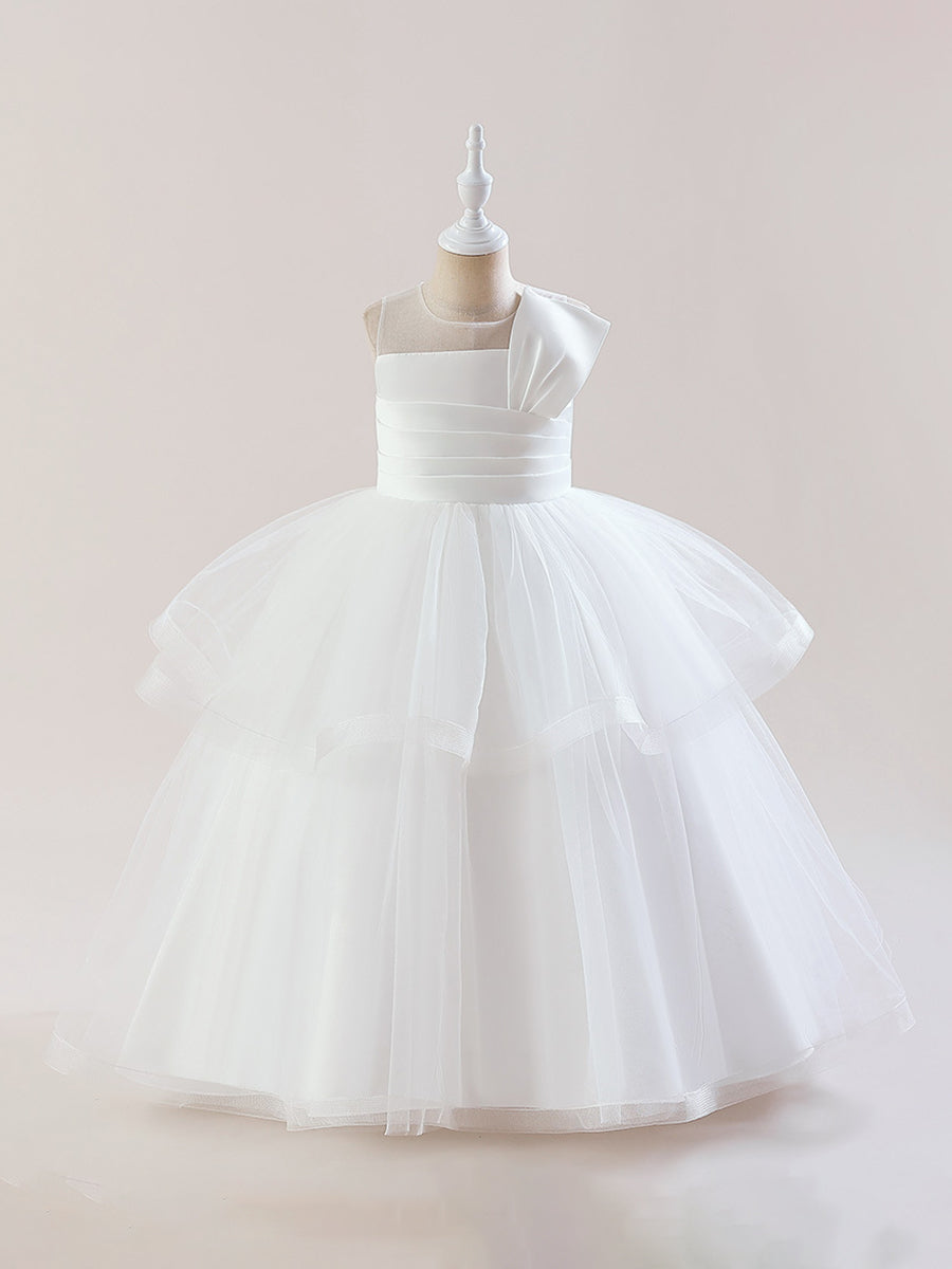 Ballkleid U-Ausschnitt Ärmellose Blumenmädchenkleider mit Rüschen