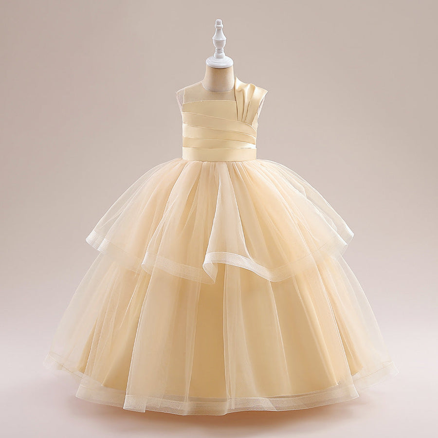 Ballkleid U-Ausschnitt Ärmellose Blumenmädchenkleider mit Rüschen