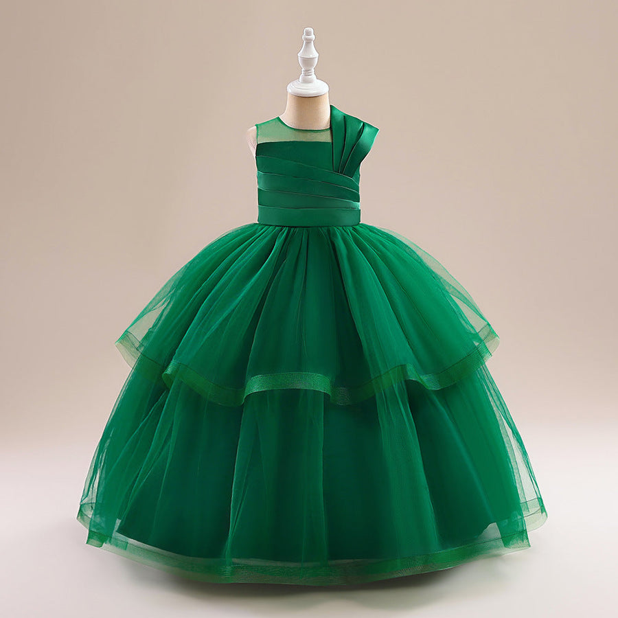 Ballkleid U-Ausschnitt Ärmellose Blumenmädchenkleider mit Rüschen