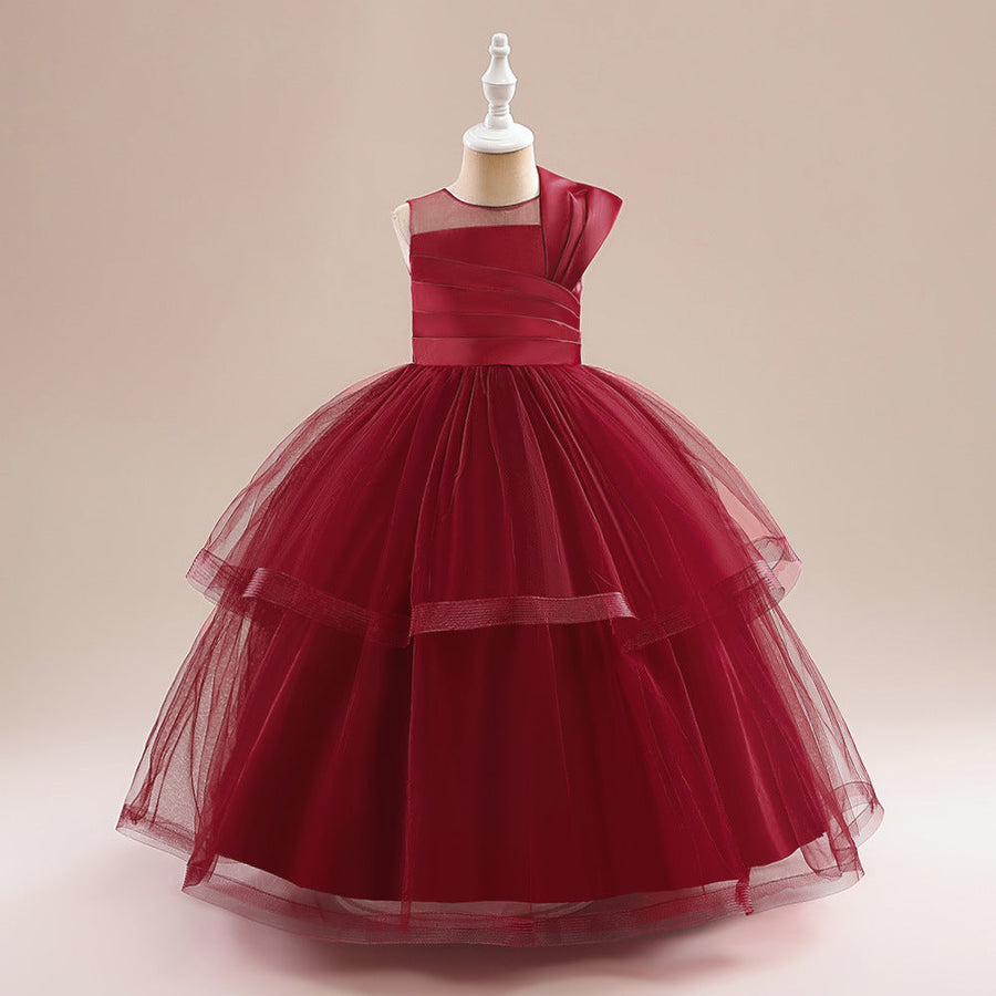 Ballkleid U-Ausschnitt Ärmellose Blumenmädchenkleider mit Rüschen