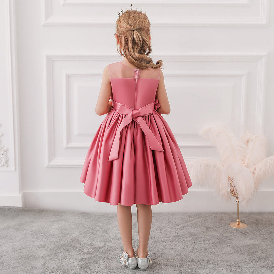 Ballkleid U-Ausschnitt Ärmellose Blumenmädchenkleider mit einfarbigen Blumen