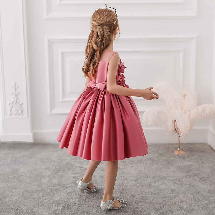 Ballkleid U-Ausschnitt Ärmellose Blumenmädchenkleider mit einfarbigen Blumen