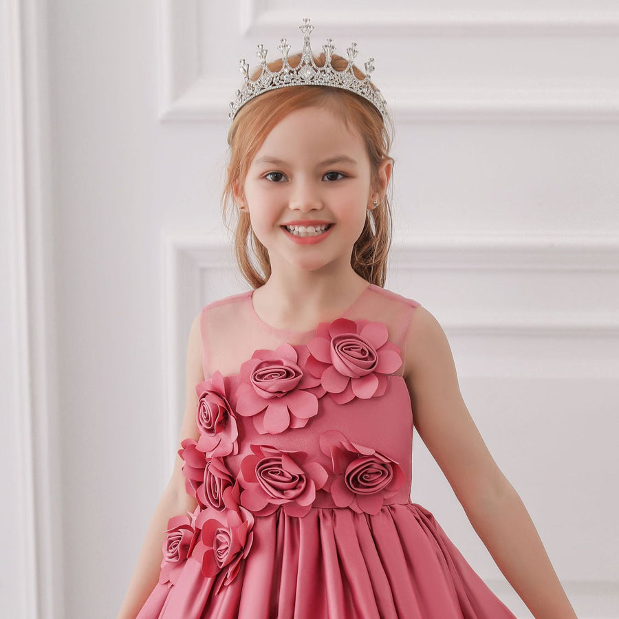 Ballkleid U-Ausschnitt Ärmellose Blumenmädchenkleider mit einfarbigen Blumen