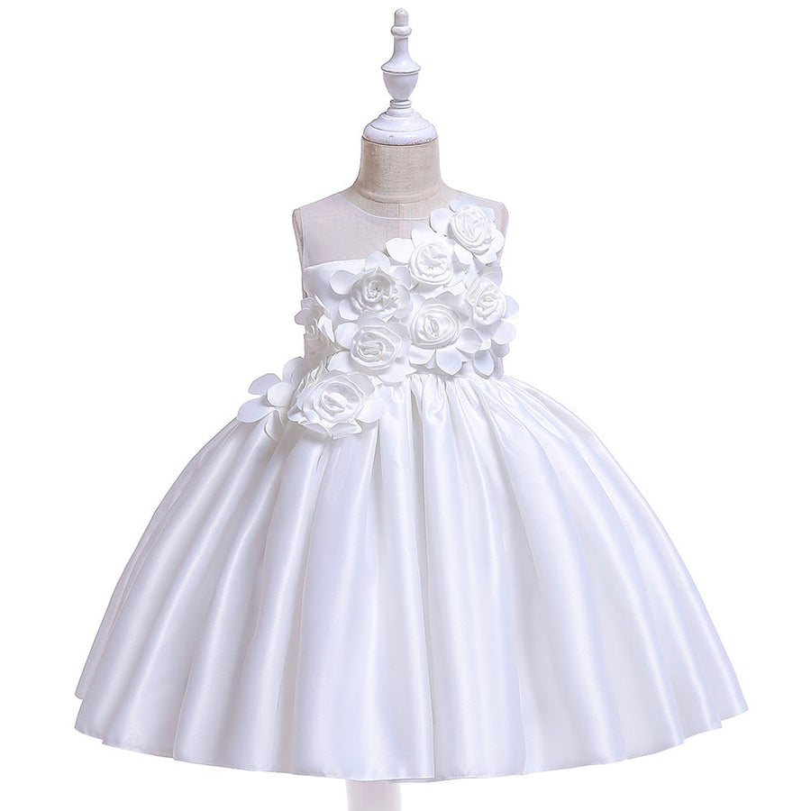 Ballkleid U-Ausschnitt Ärmellose Blumenmädchenkleider mit einfarbigen Blumen