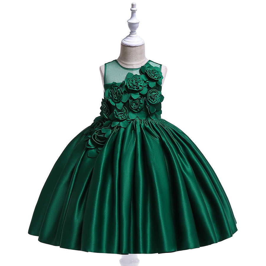Ballkleid U-Ausschnitt Ärmellose Blumenmädchenkleider mit einfarbigen Blumen