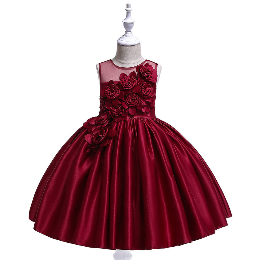 Ballkleid U-Ausschnitt Ärmellose Blumenmädchenkleider mit einfarbigen Blumen