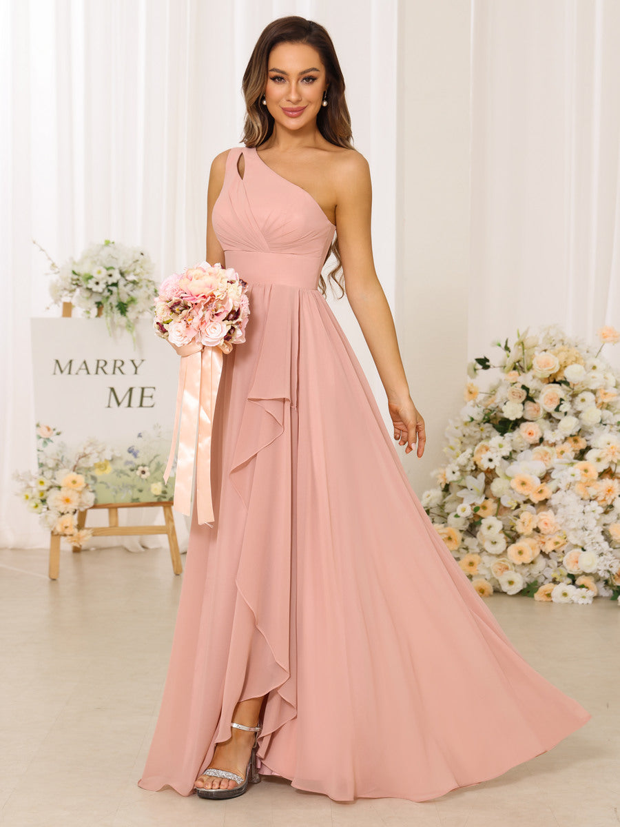 A-Linie/Princess-Linie One-Shoulder-Träger Lange Brautjungfernkleider mit Schlitz an der Seite