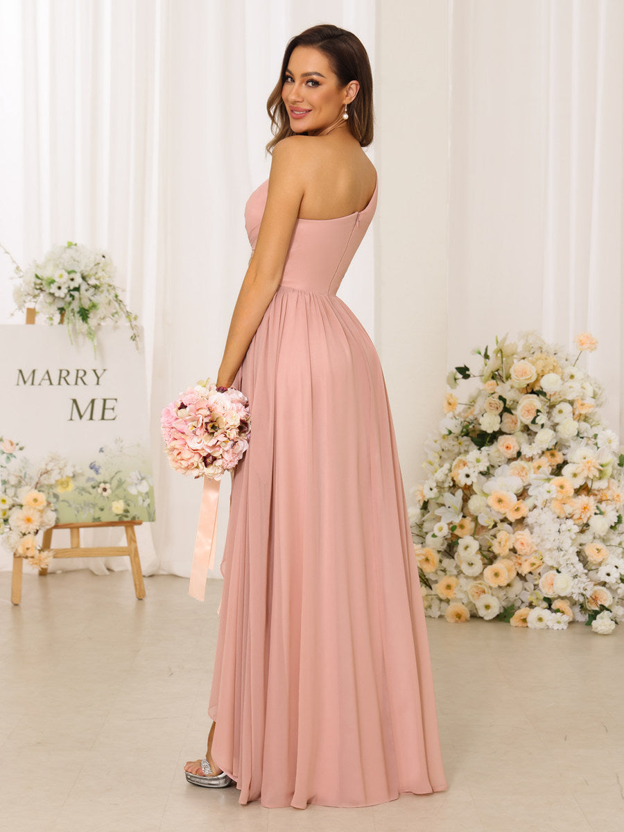 A-Linie/Princess-Linie One-Shoulder-Träger Lange Brautjungfernkleider mit Schlitz an der Seite