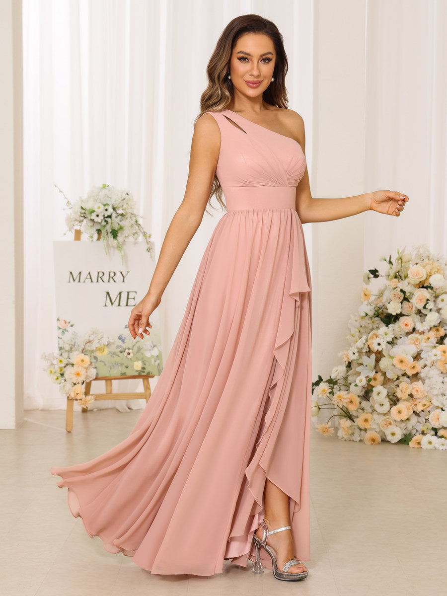 A-Linie/Princess-Linie One-Shoulder-Träger Lange Brautjungfernkleider mit Schlitz an der Seite
