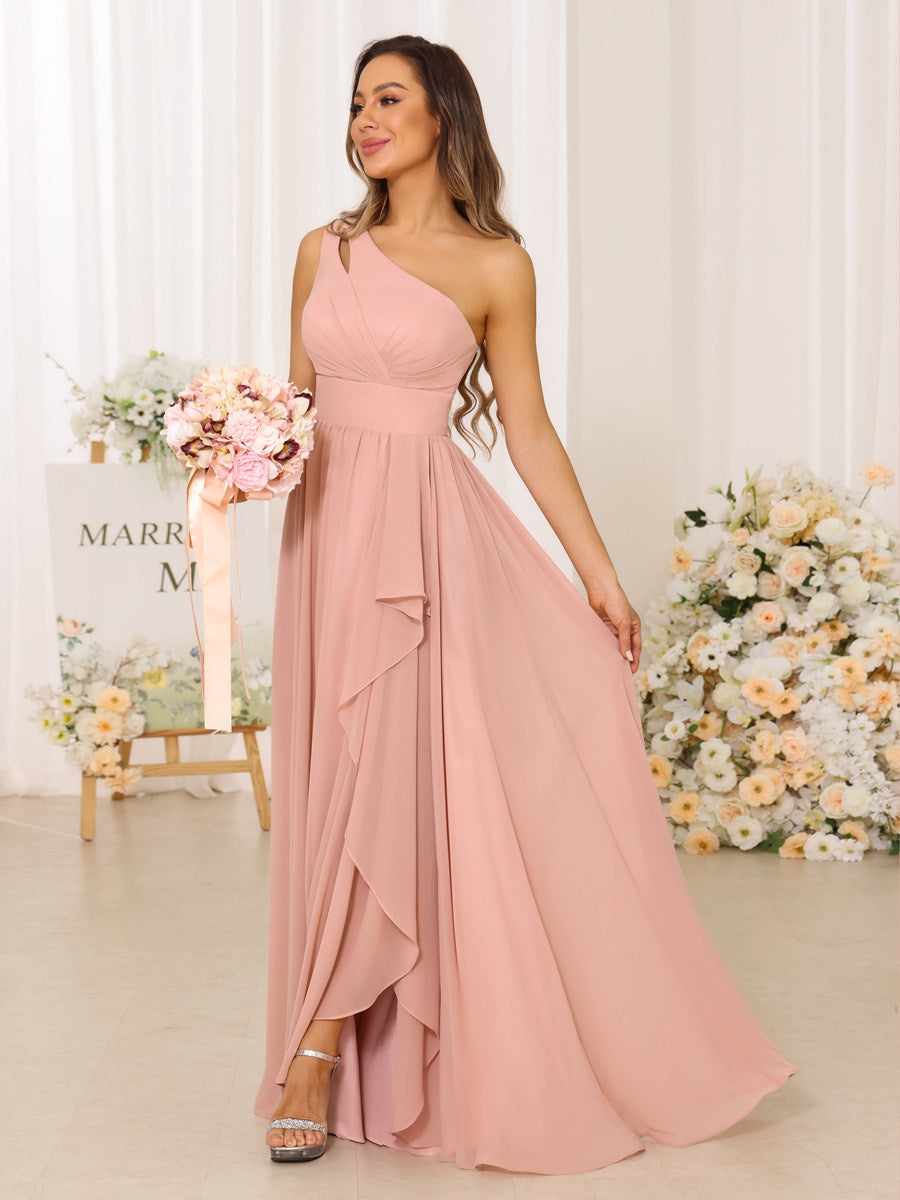A-Linie/Princess-Linie One-Shoulder-Träger Lange Brautjungfernkleider mit Schlitz an der Seite
