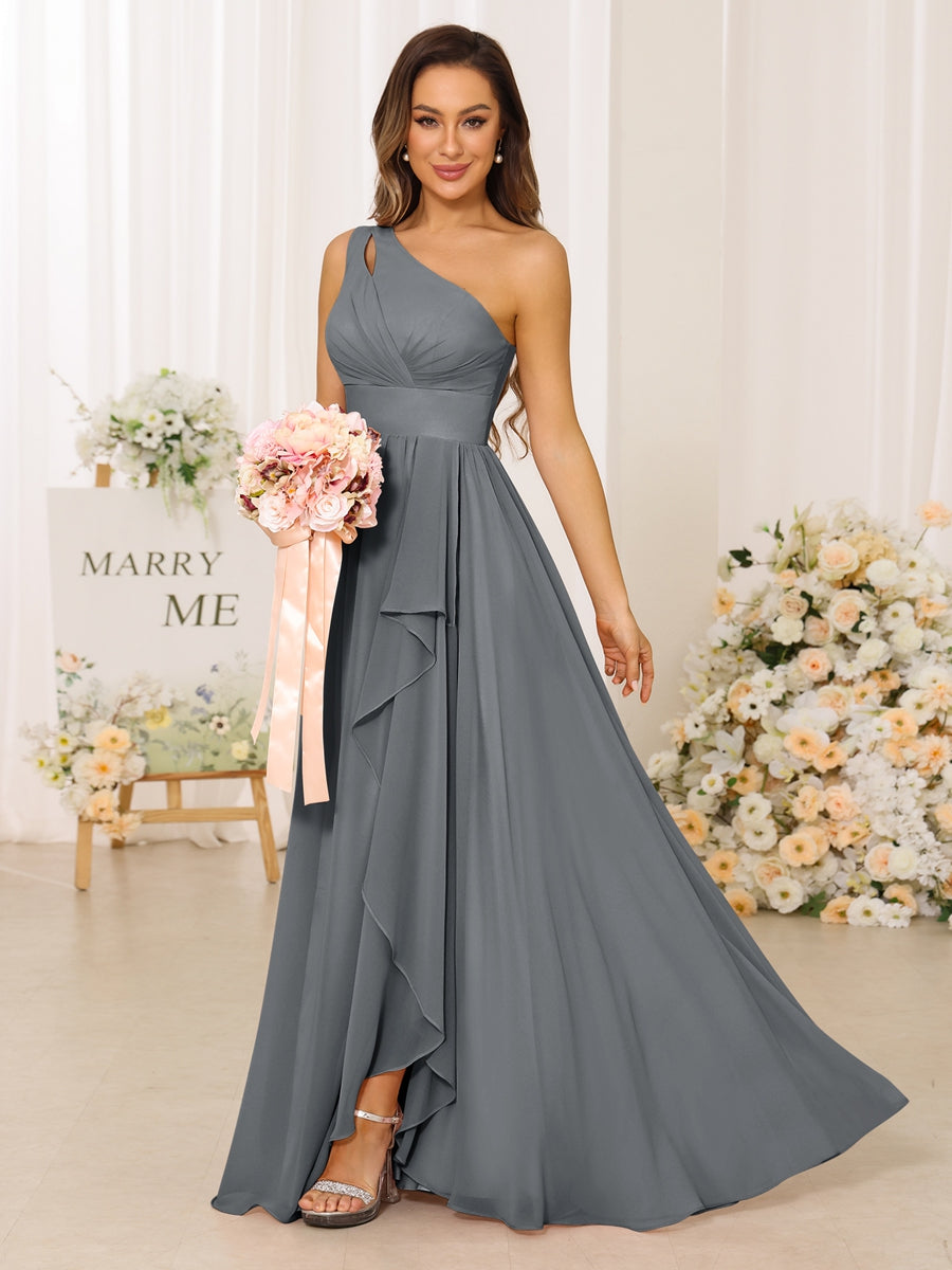 A-Linie/Princess-Linie One-Shoulder-Träger Lange Brautjungfernkleider mit Schlitz an der Seite