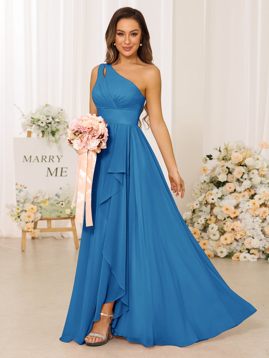 A-Linie/Princess-Linie One-Shoulder-Träger Lange Brautjungfernkleider mit Schlitz an der Seite
