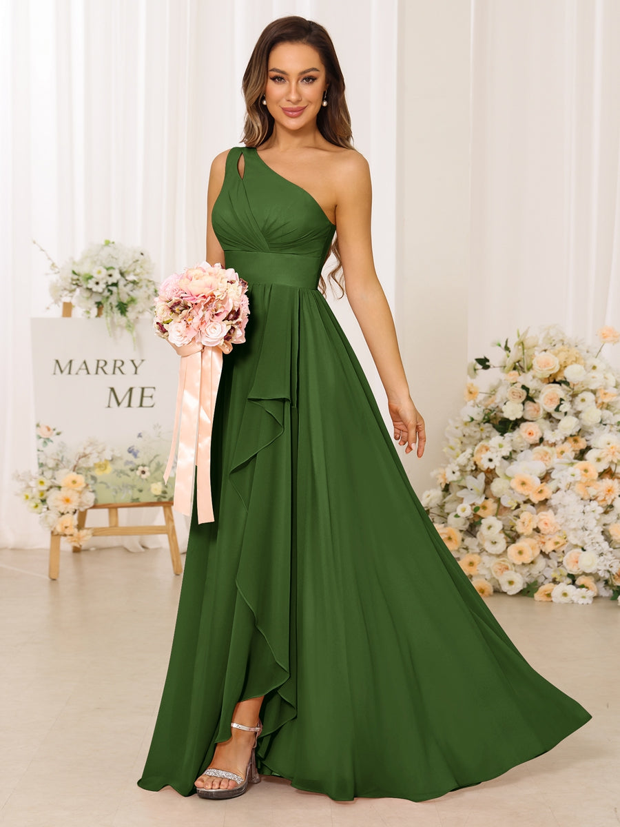 A-Linie/Princess-Linie One-Shoulder-Träger Lange Brautjungfernkleider mit Schlitz an der Seite