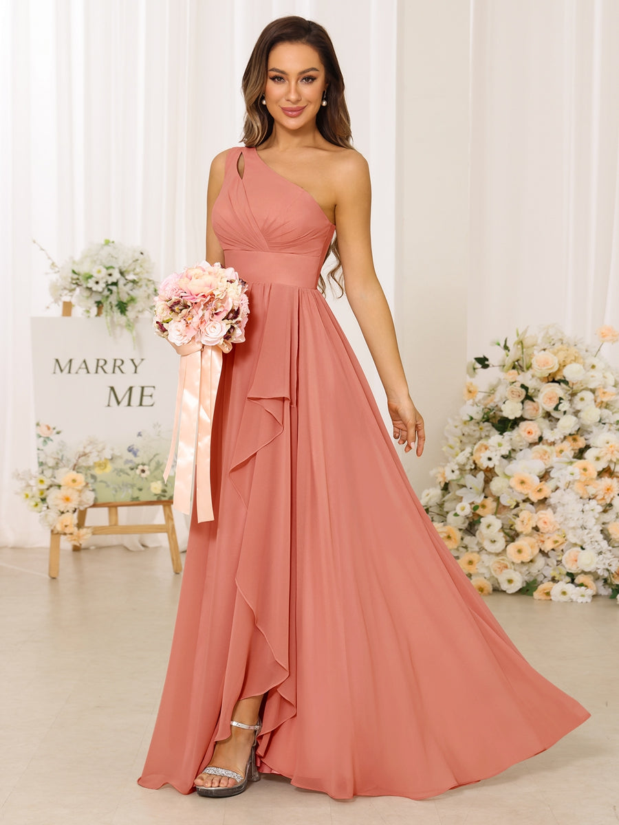 A-Linie/Princess-Linie One-Shoulder-Träger Lange Brautjungfernkleider mit Schlitz an der Seite
