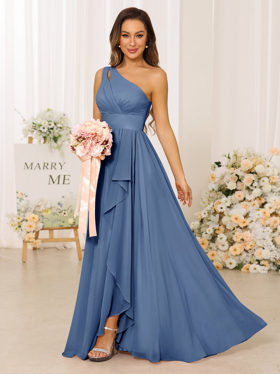 A-Linie/Princess-Linie One-Shoulder-Träger Lange Brautjungfernkleider mit Schlitz an der Seite