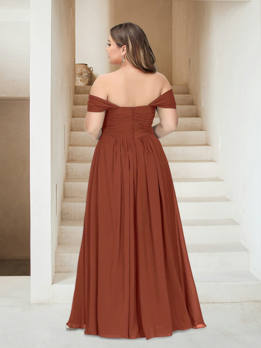 A-Linie/Princess-Linie Schulterfrei Ärmellos Chiffon Große Größen Brautjungfernkleider mit Taschen