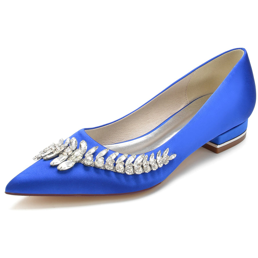 Damen Seidensatin mit flachem Absatz Geschlossene Zehenpartie Strass Partyschuhe