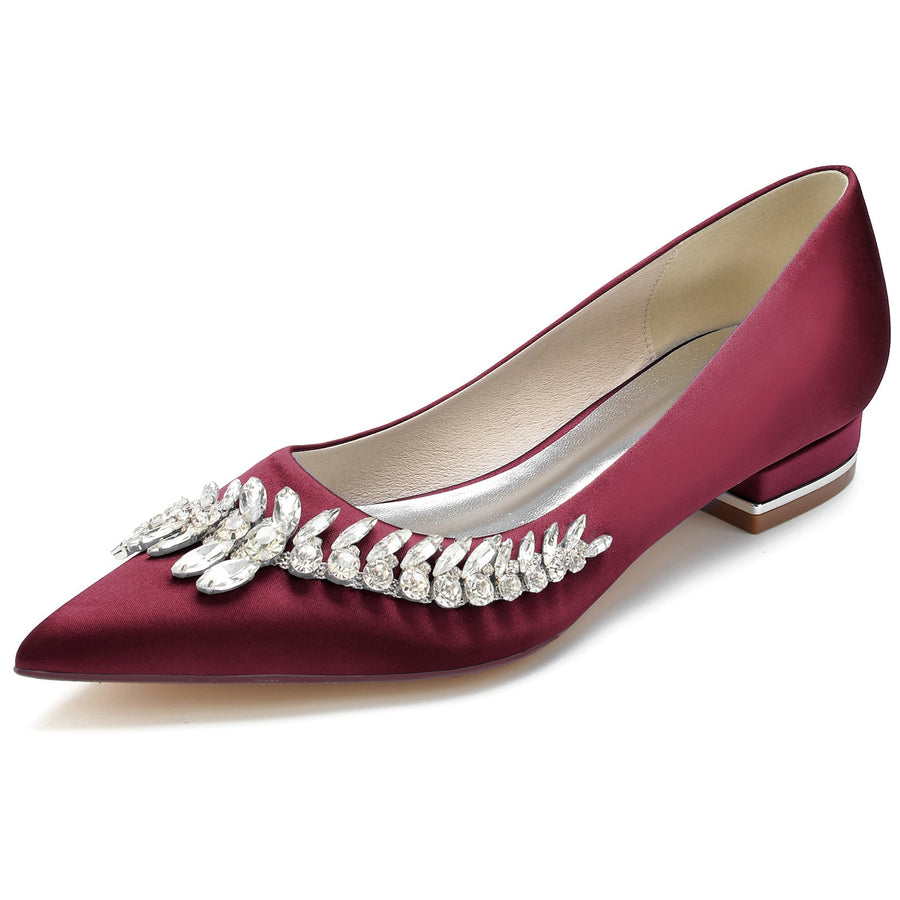 Damen Seidensatin mit flachem Absatz Geschlossene Zehenpartie Strass Partyschuhe