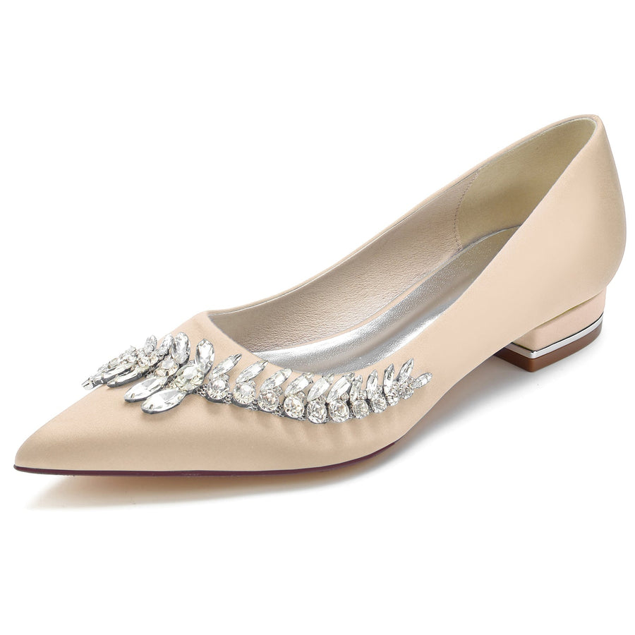 Damen Seidensatin mit flachem Absatz Geschlossene Zehenpartie Strass Partyschuhe