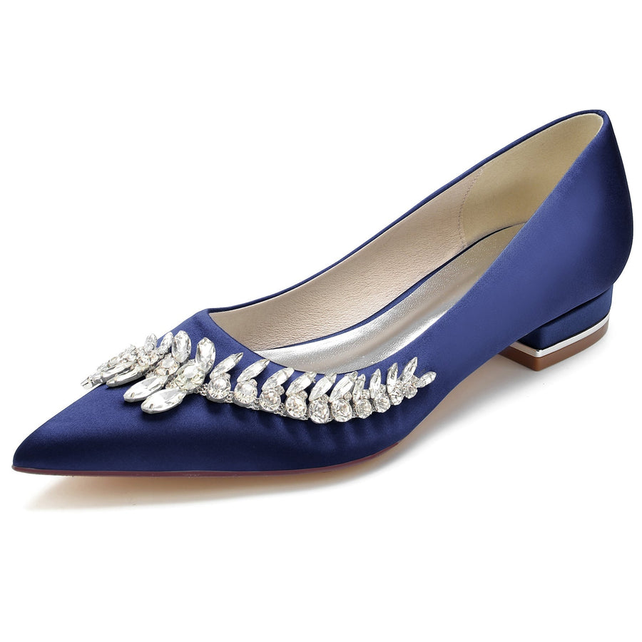 Damen Seidensatin mit flachem Absatz Geschlossene Zehenpartie Strass Partyschuhe