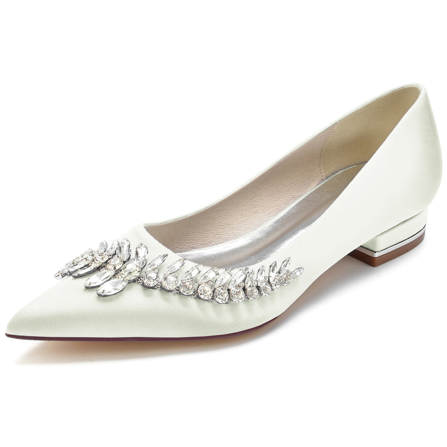 Damen Seidensatin mit flachem Absatz Geschlossene Zehenpartie Strass Partyschuhe