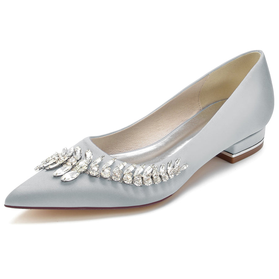 Damen Seidensatin mit flachem Absatz Geschlossene Zehenpartie Strass Partyschuhe