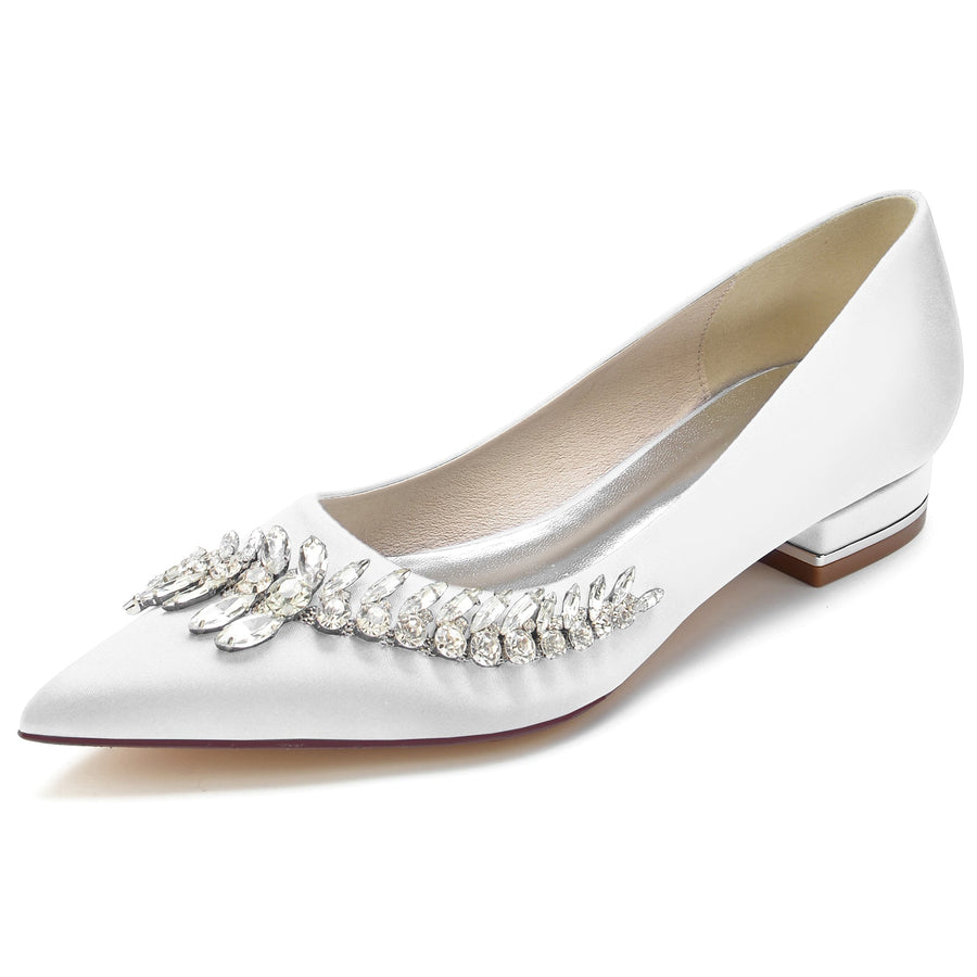 Damen Seidensatin mit flachem Absatz Geschlossene Zehenpartie Strass Partyschuhe