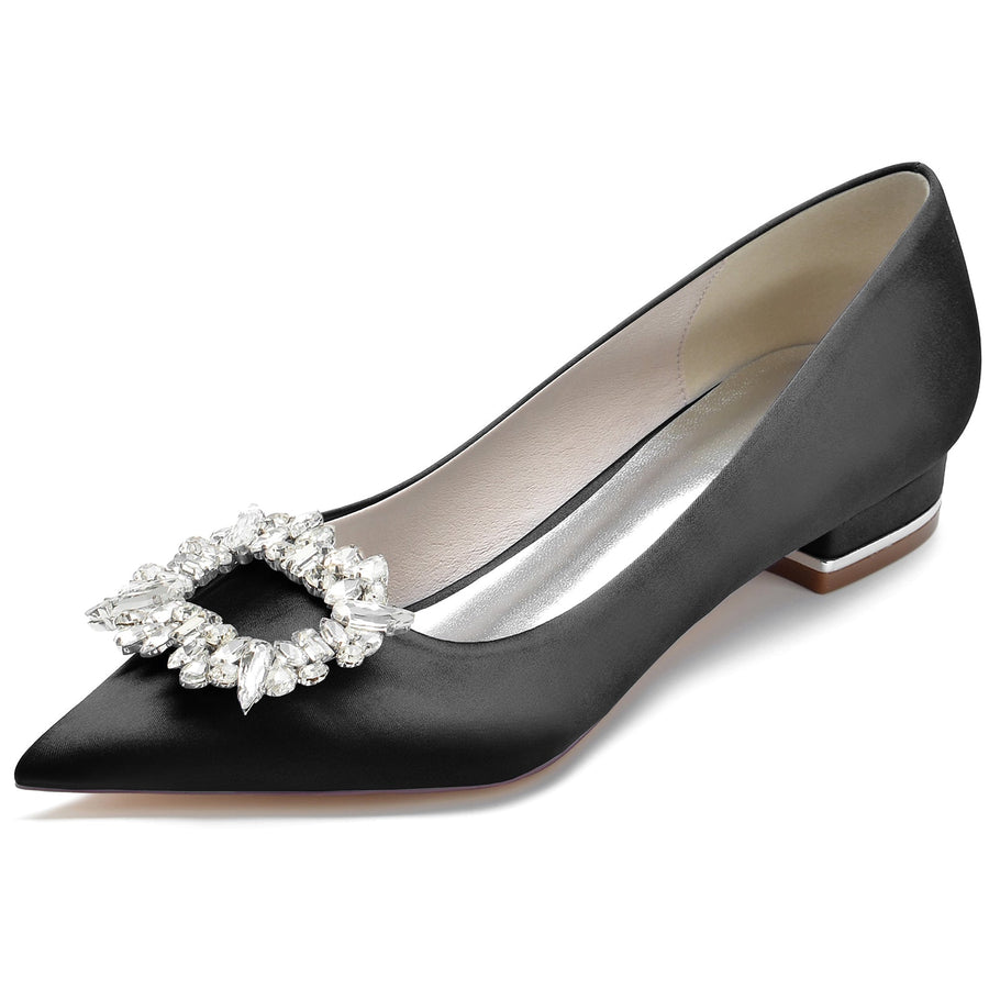 Damen Seidensatin Geschlossene Zehenpartie Mit Strass Flachem Absatz Hochzeitsschuhe