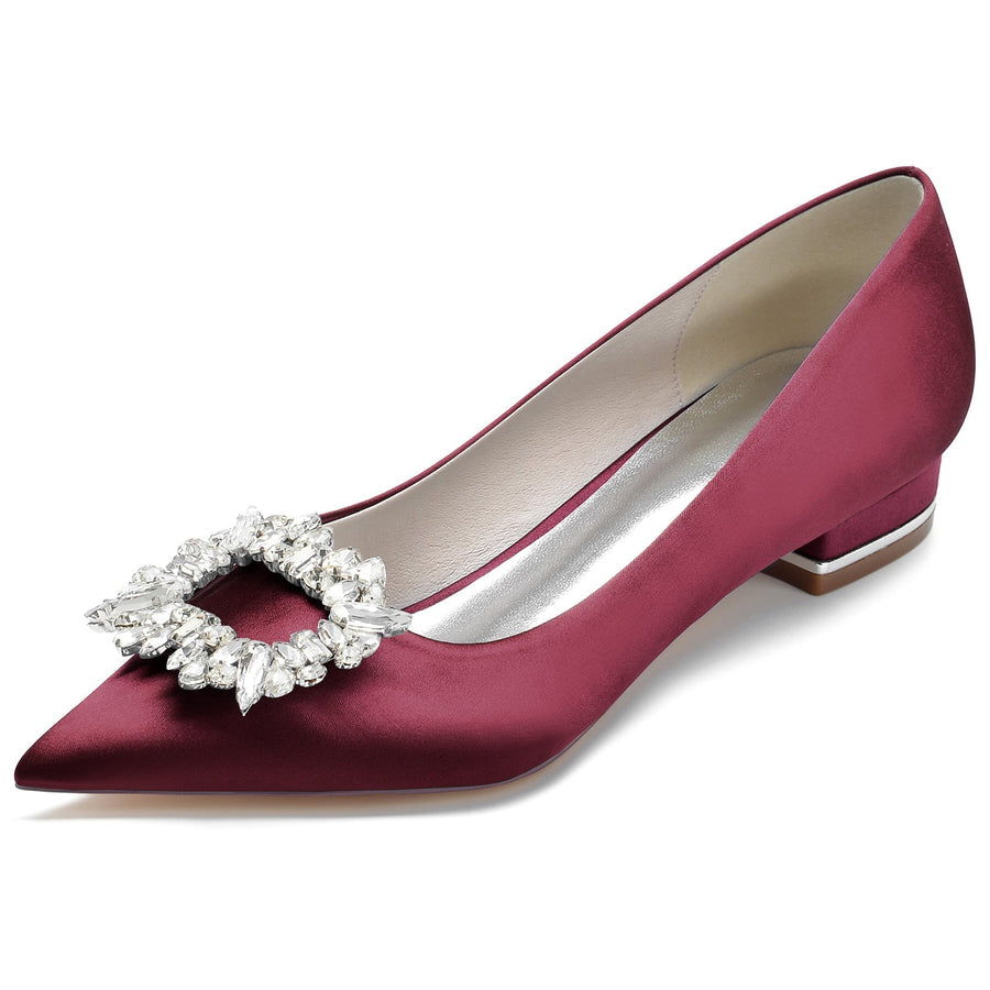 Damen Seidensatin Geschlossene Zehenpartie Mit Strass Flachem Absatz Hochzeitsschuhe