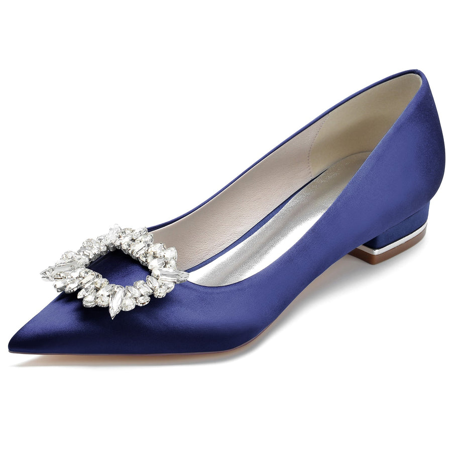 Damen Seidensatin Geschlossene Zehenpartie Mit Strass Flachem Absatz Hochzeitsschuhe