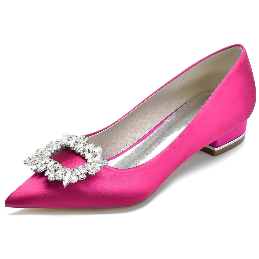 Damen Seidensatin Geschlossene Zehenpartie Mit Strass Flachem Absatz Hochzeitsschuhe