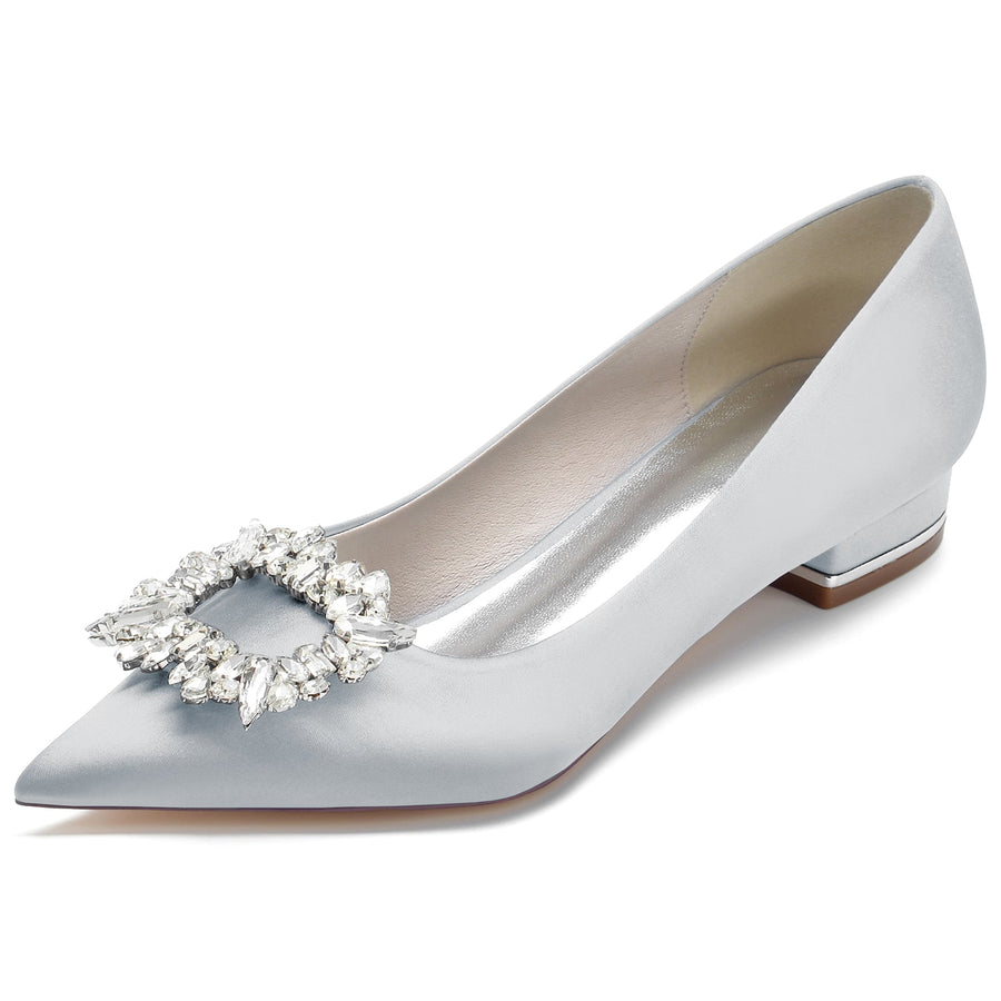 Damen Seidensatin Geschlossene Zehenpartie Mit Strass Flachem Absatz Hochzeitsschuhe
