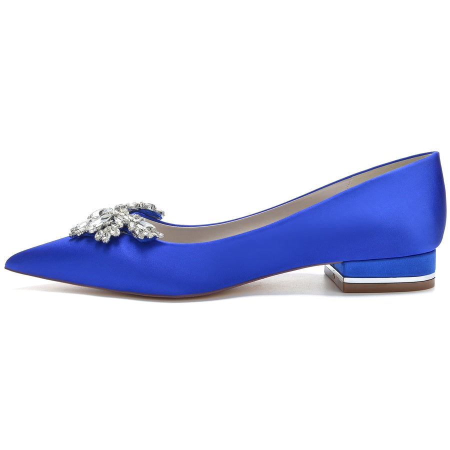 Damen Seidensatin mit Strass Geschlossene Zehenpartie Flacher Absatz Partyschuhe