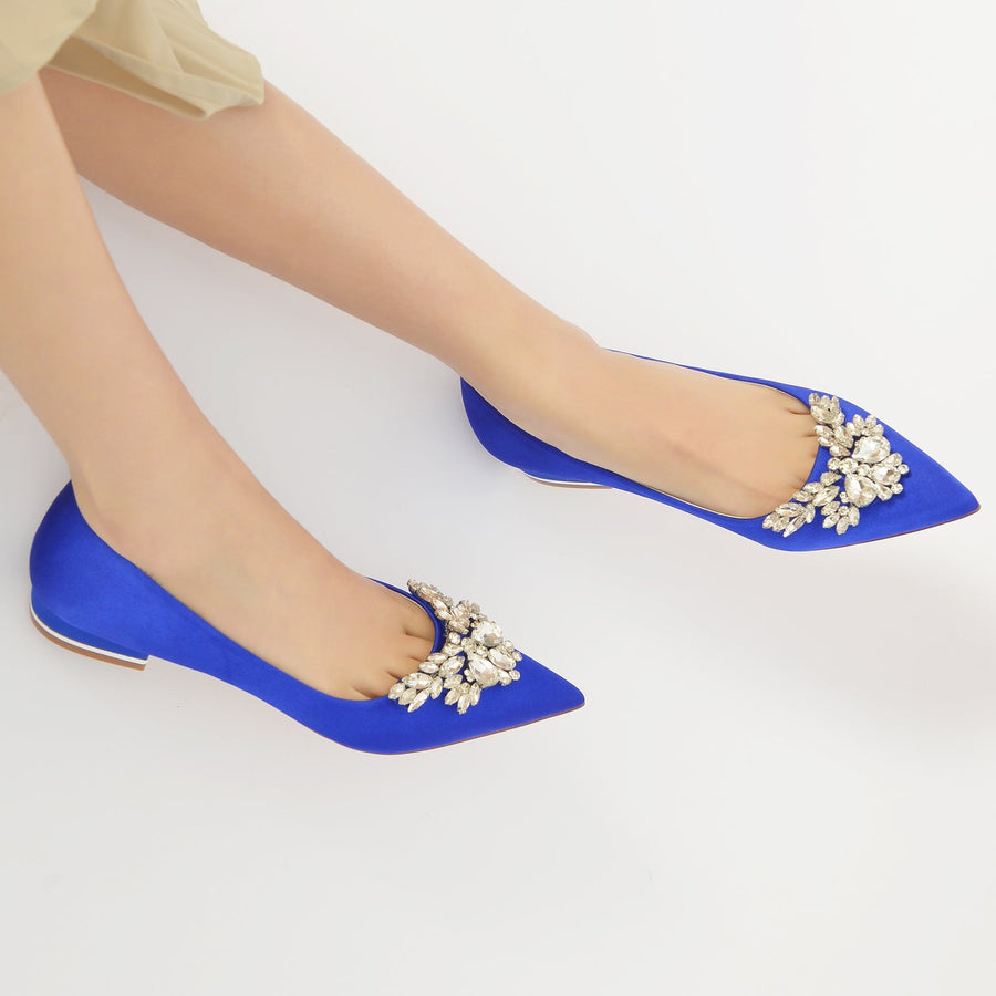 Damen Seidensatin mit Strass Geschlossene Zehenpartie Flacher Absatz Partyschuhe
