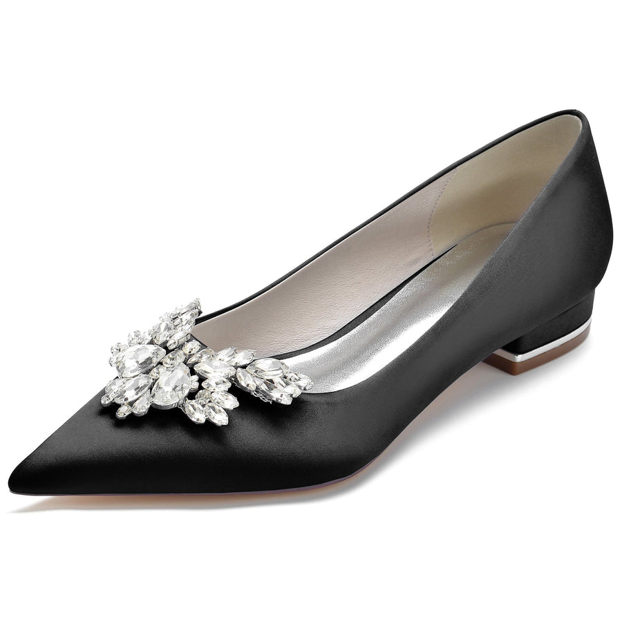 Damen Seidensatin mit Strass Geschlossene Zehenpartie Flacher Absatz Partyschuhe