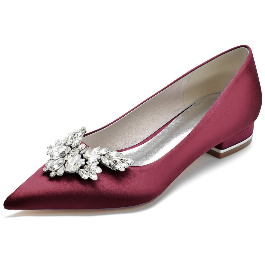 Damen Seidensatin mit Strass Geschlossene Zehenpartie Flacher Absatz Partyschuhe