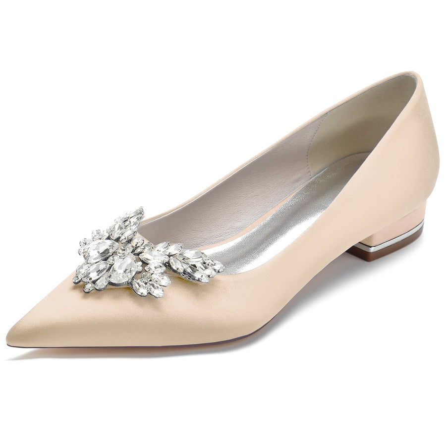 Damen Seidensatin mit Strass Geschlossene Zehenpartie Flacher Absatz Partyschuhe