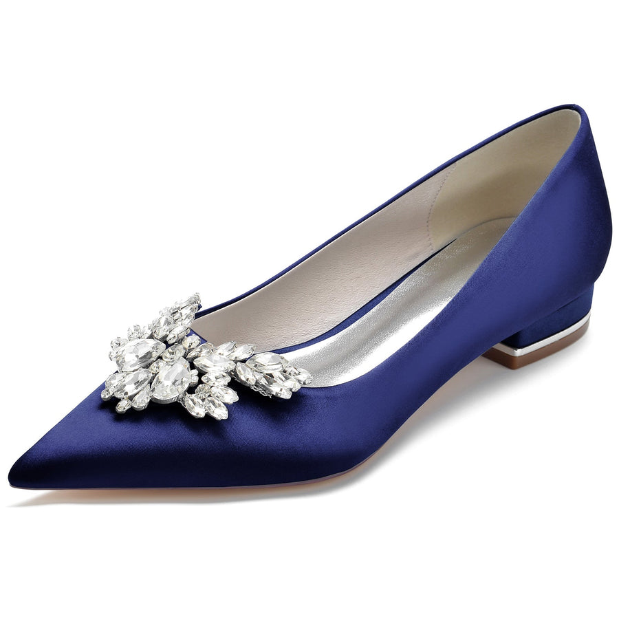 Damen Seidensatin mit Strass Geschlossene Zehenpartie Flacher Absatz Partyschuhe