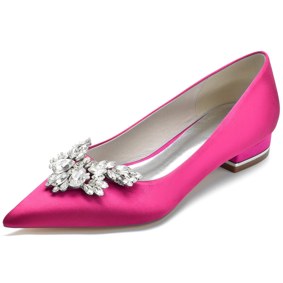 Damen Seidensatin mit Strass Geschlossene Zehenpartie Flacher Absatz Partyschuhe