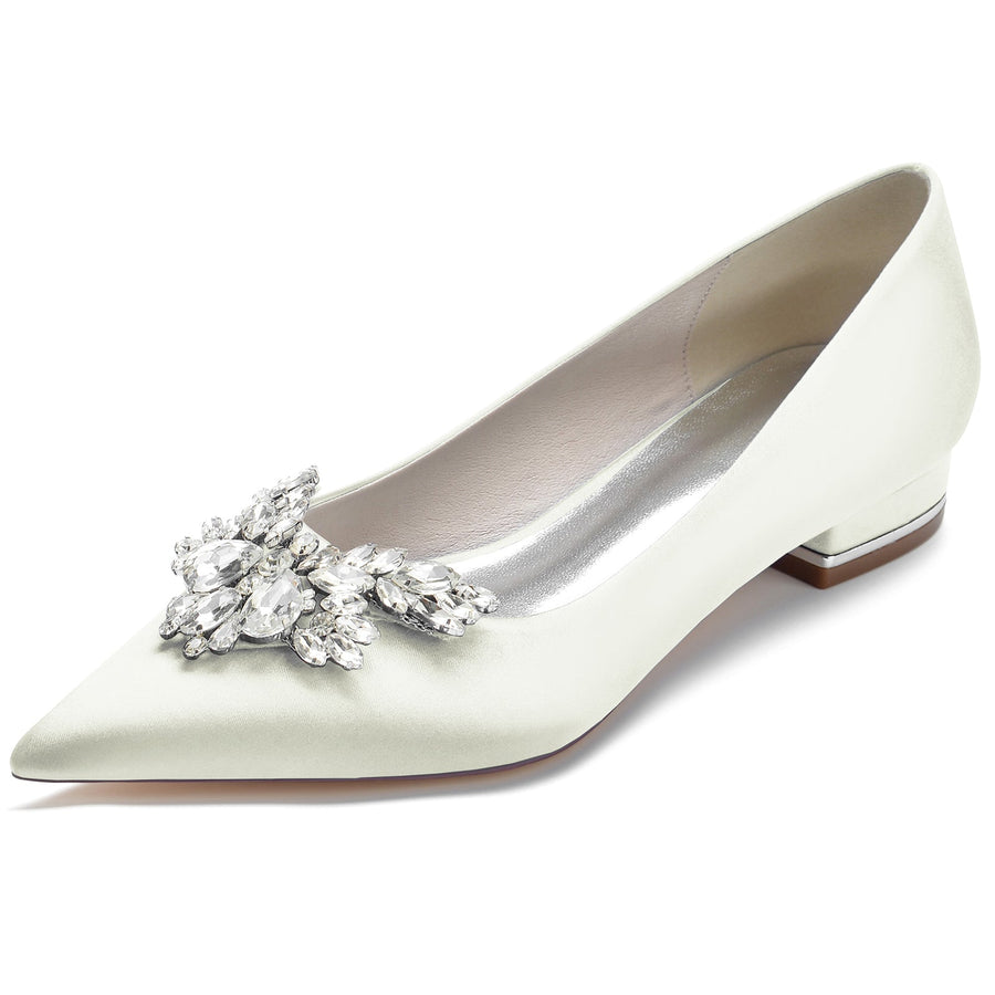 Damen Seidensatin mit Strass Geschlossene Zehenpartie Flacher Absatz Partyschuhe