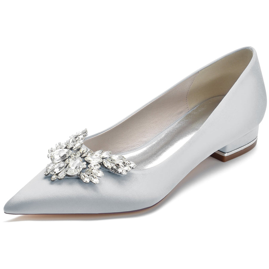 Damen Seidensatin mit Strass Geschlossene Zehenpartie Flacher Absatz Partyschuhe