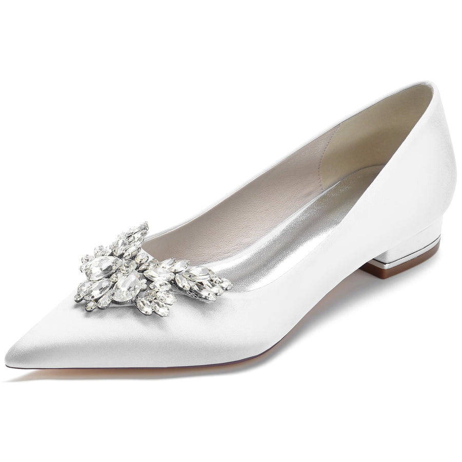 Damen Seidensatin mit Strass Geschlossene Zehenpartie Flacher Absatz Partyschuhe